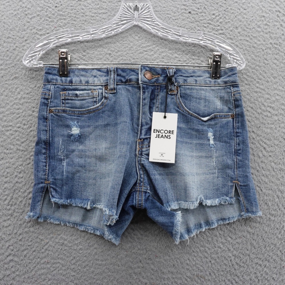 Encore Jeans Womens Denim Shorts Size Small Blue Distressed Cut Off NEW
